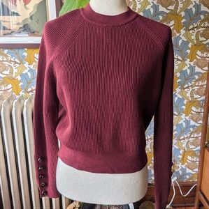 Sezane Deep Red Ribbed Crew Neck Sweater
